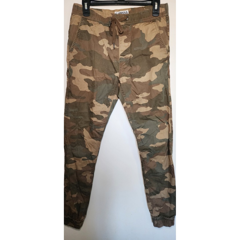 Express Women's Camo Jogger Pants Sz 28x30 Green Cotton Camouflage Drawstring